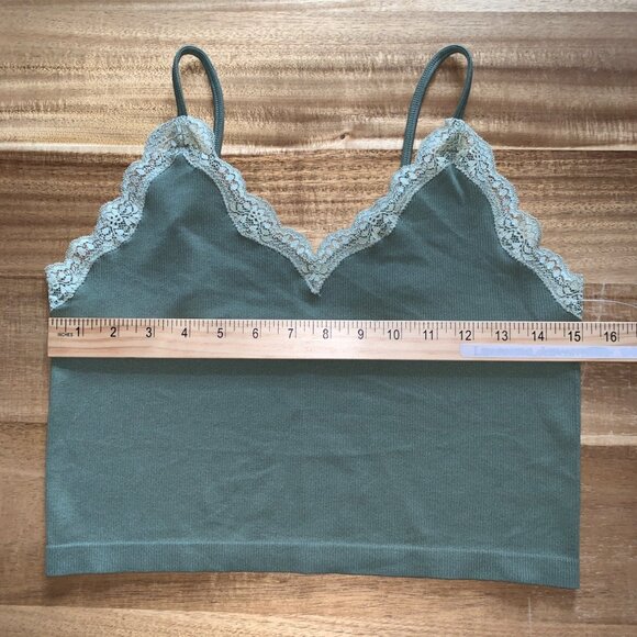Wild Fable Junior Green Lace Trim Ribbed Crop Top With Adjustable Strap Size XXL - Picture 11 of 12